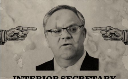Wanted poster of Secretary Bernhardt for corruption