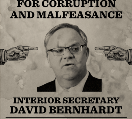 Wanted poster of Secretary Bernhardt for corruption